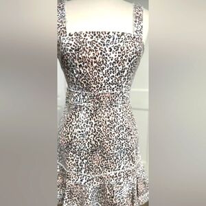 Olivaceous Denim Leopard Stretchy Sleeveless dress with Flutter Ruffle Hem NWOT